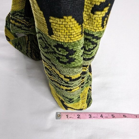 Woven Embroidered Black Green Yellow Wolf Hippie Boho Crossbody Bag - Picture 6 of 7